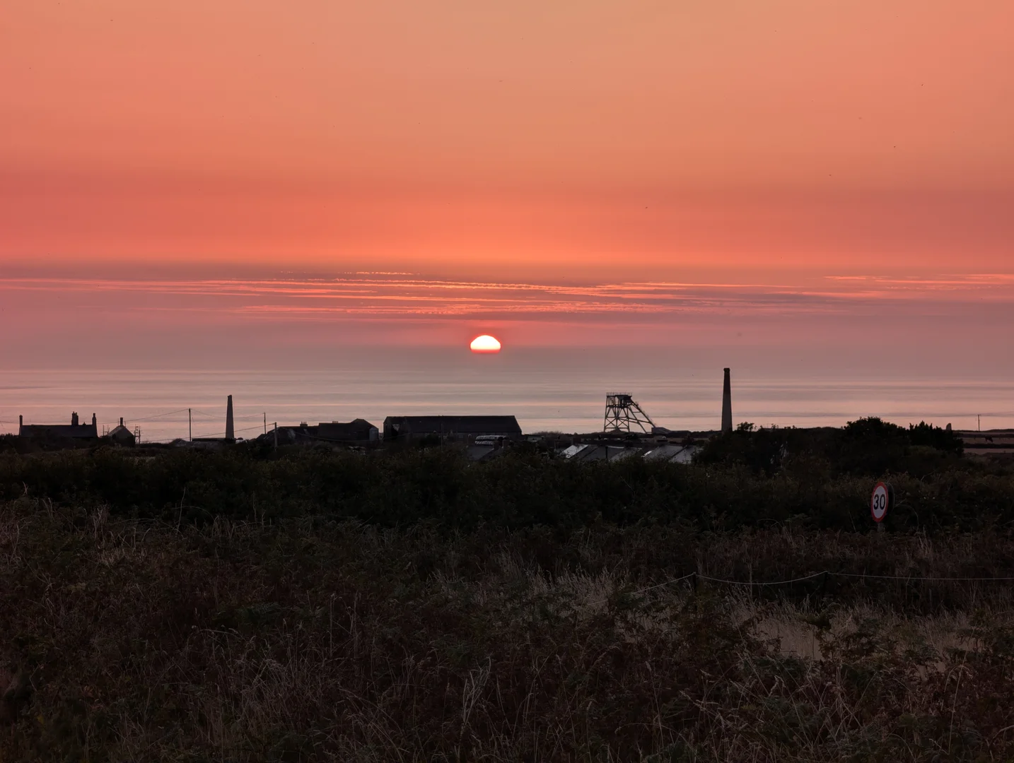 Sunset glow over the Cornish coast